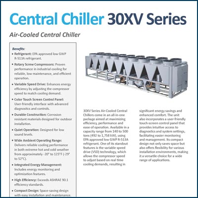 30XV Series outdoor central chiller 140 to 500 ton
